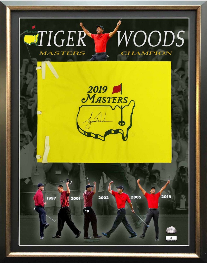 Tiger Woods Autographed 2019 Masters Flag [Framed]