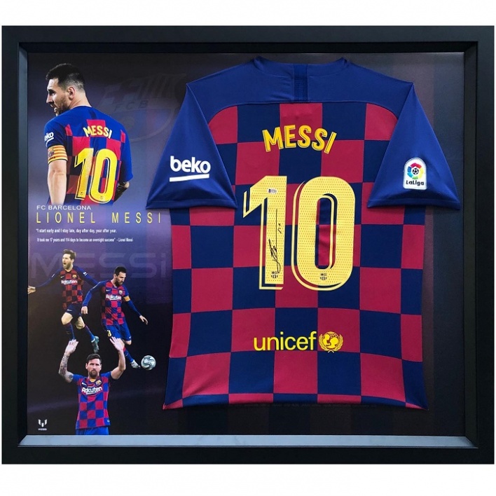 Lionel Messi FC Barcelona Signed Jersey [Framed]