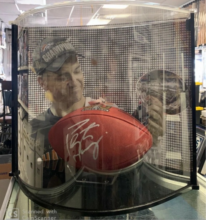 Peyton Manning Signed Ball - Super Bowl 50 Curve Case