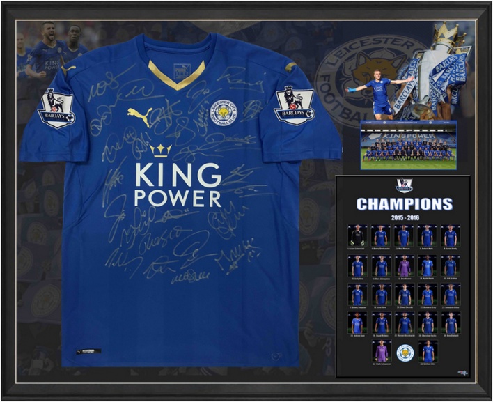 Leicester City FC Multi Signed 2015-16 Home Jersey [Framed]